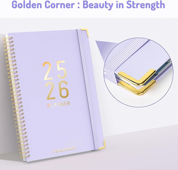 Forvencer Daily Planner 2025-2026, 18 Month Academic Planner, 8.5" x 11", Weekly and Monthly Planner, Jan 2025 - Jun 2026, Hardcover Day Planner, Spiral Agenda Book with Colorful Tabs, Office Home School Supplies, A4, Lavender Purple