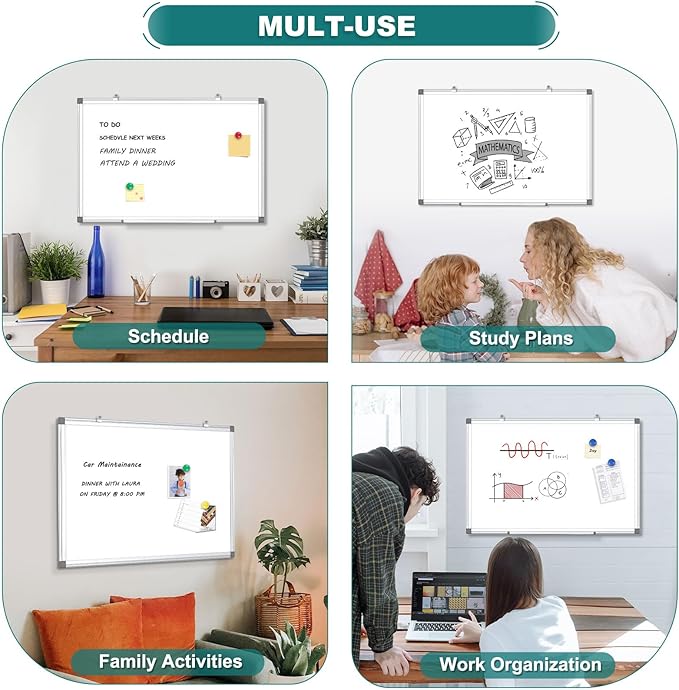 Double Sided Magnetic White Board, 36"x24" Dry Erase Whiteboard for Wall with Aluminum Frame Presentation Board for School, Office and Home