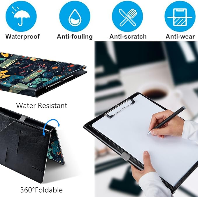 Gaming Controllersca PU Leather Padfolio Clipboard Notepad with Pen Loop and Elastic Strap Interview/Resume Document Organizer for Business School Office