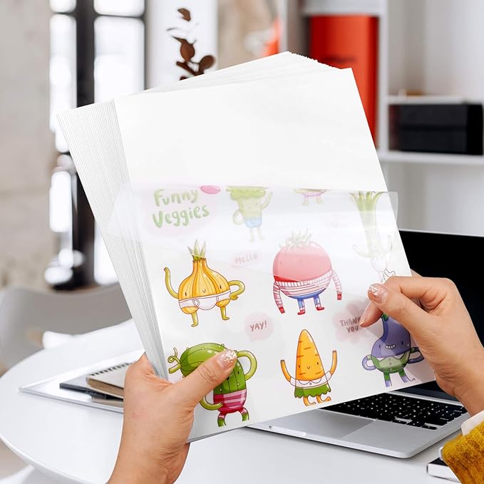 Printable Vinyl Sticker Paper for Your Inkjet Printer - 8.5 x 11 Inches 30 Sheets Translucent Premium Waterproof Sticker Paper - Dries Quickly and Holds Ink Beautifully
