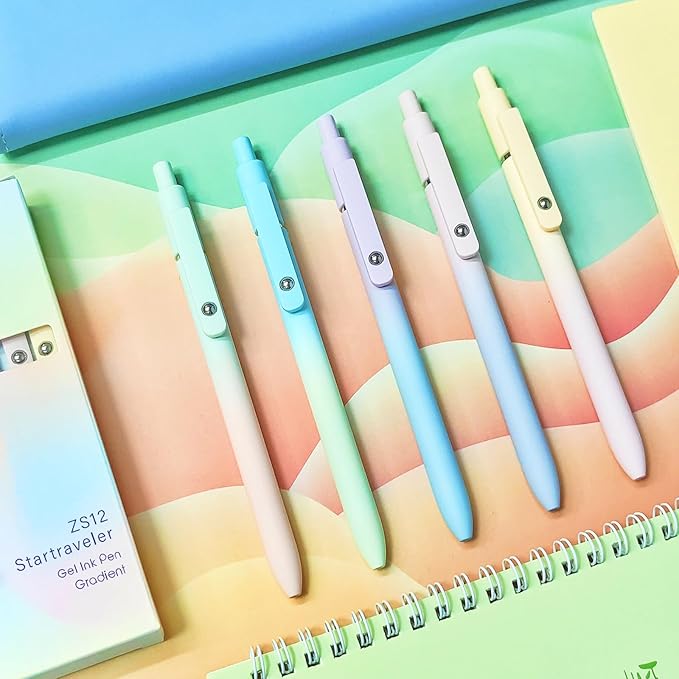 UIXJODO Gel Pens, 5 Pcs Black Ink Pens for Women, 0.7mm Medium Point Smooth Writing Pens with Silicone Grip, High-End Series Metal Clip Retractable Pens for Journaling Note Taking (5 Pcs Pastel)
