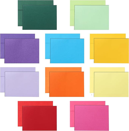 100 Packs 10 Assorted Colors Blank Flat Cards and Envelopes 5 x 7 Heavyweight Single Panel Cardstock and A7 Envelopes Self Seal for DIY Greeting Card, Wedding Invitations, Thank You Cards