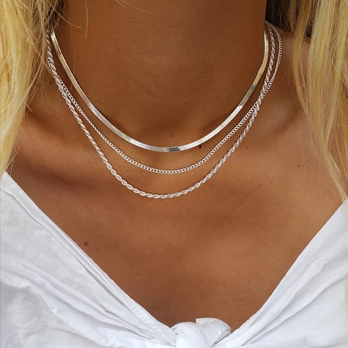 Herringbone Necklace for Women,Dainty Gold Necklace,14k Gold Plated Snake,Gold Chain Choker Necklaces,Simple Gold Layered Necklaces,Gold Jewelry Gift for Women