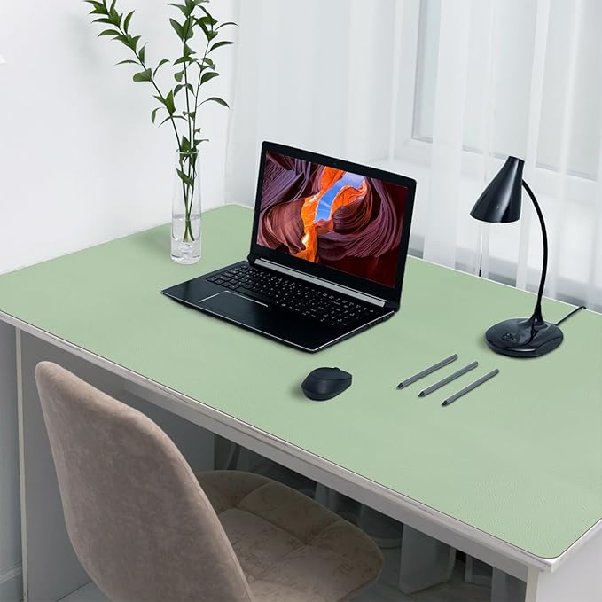 Boutilon Leather Desk Pad 47"x 24" Non-Slip Mouse Pad,Business Desk Pad,Extended Table Protector for Keyboard and Mouse,Desk Writing Pad for Office Home Working Decor (XXXL-Green)