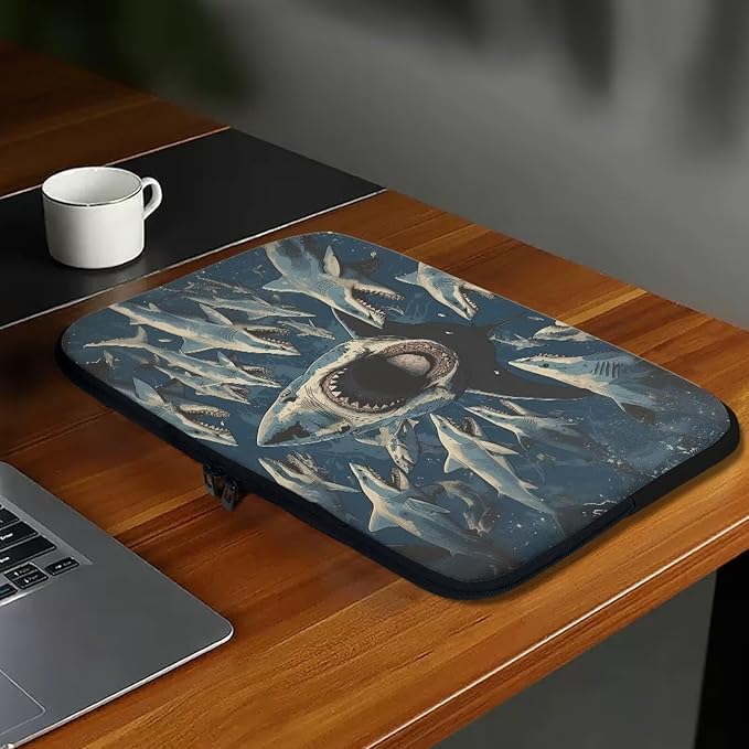 Shark Print Laptop Briefcases for Men Women, Lightweight Laptop Sleeve Case Water Resistant Neoprene Computer Carrying Cover 13 Inch Laptop Carrying Bag