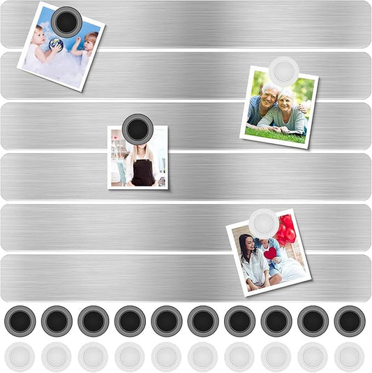Magnet Bulletin Board 6 Pcs Metal Magnet Boards Frameless Magnetic Stainless Iron Board Strip Display Board with 20 pcs Magnet Memo Strip for Office Home School