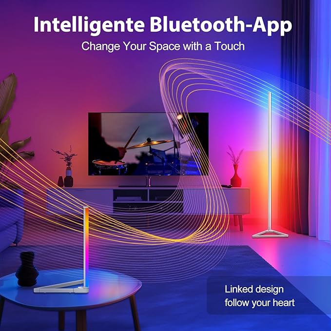 RGBIC Floor Lamp,16 Million Colors LED Floor Lamps 141 cm Lamps for Living Room with Music Sync,Standing Lamp with App and Remote Control,Gaming Ambient Lighting Corner Lamp Bedroom Decor