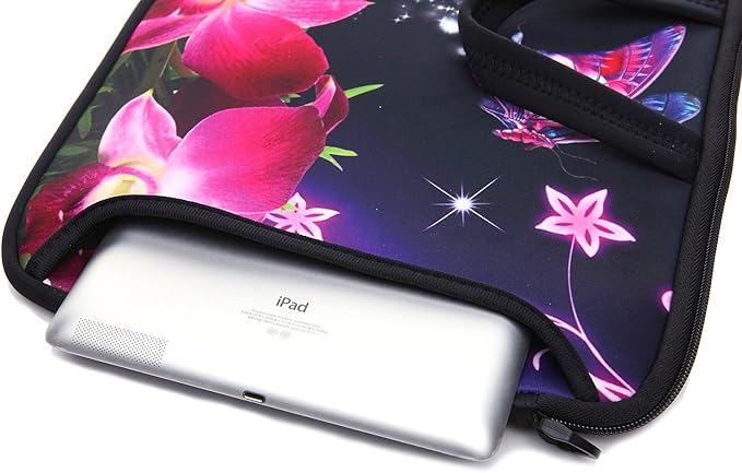 14 Inch Neoprene Laptop Sleeve Case Bag with shoulder strap For 14" Notebook/MacBook/Ultrabook/Chromebook (Pink flower)