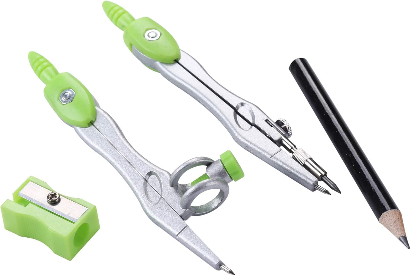 Math Geometry Kit Sets 10 Piece Student Supplies with Shatterproof Storage Box,Includes Rulers,Protractor,Compass,Eraser,Pencil Sharpener,Lead Refills,Pencil,for Drafting and Drawings（Green）