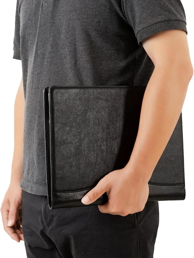 Personalized Leather Portfolio for Men, Engraved Leather Clipboard Portfolio Binder, Custom Leather Resume Padfolio for Women, Christmas Gift for His/Her (Clipboard, Shiny Black-Custom)