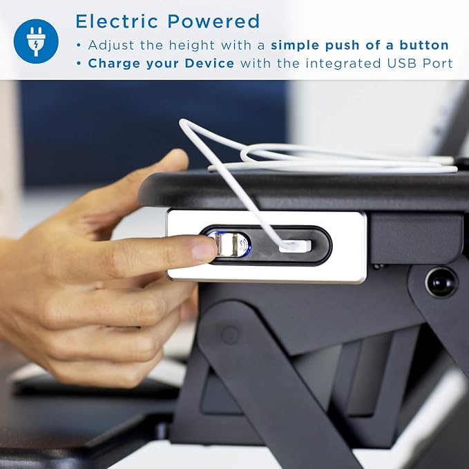 Mount-It! Electric Standing Desk Converter 35.4" x 23" Stand Up Desk Riser, Computer Workstations Motorized Desk Convertor, Sit to Stand with Built-in USB Port, Ergonomic Height Adjustable in Black