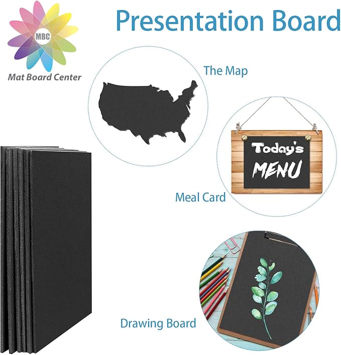 Mat Board Center, Pack of 10 Acid-Free Foam Boards, 11x14 inch Black Foam Boards, 3/16" Thick