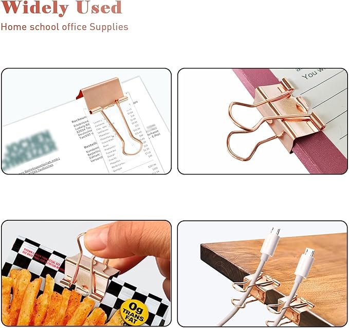 Mini Binder Clips, 120 Pack, 5/8 Inch, Standard 15mm, Rose Gold, Binder Paper Clips, Fold Clamp, Capacity 0.23 Inch, Paper Clips, Office Supplies, with Mini stroage Boxes