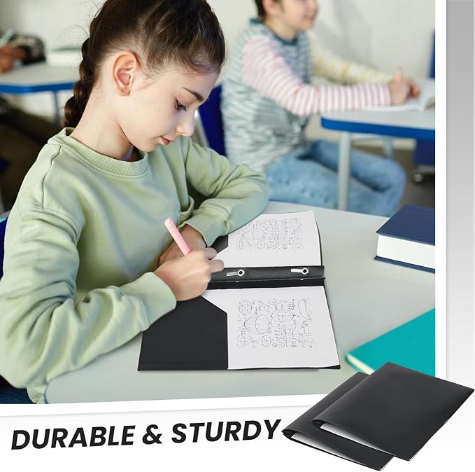 Lincia 100 Pcs Plastic Folders with Pockets and Prong Folders with Prongs Plastic Folders with 2 Pockets Pocket Folders for Office, School for Students, Teachers, Office Workers (Black)