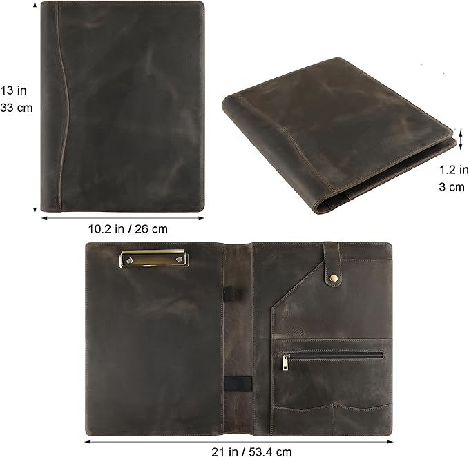 Personalized Leather Padfolio for Lefty, Business Portfolio Binder with Clipboard, Legal Pad Portfolio Folder for Men/Women - Grey