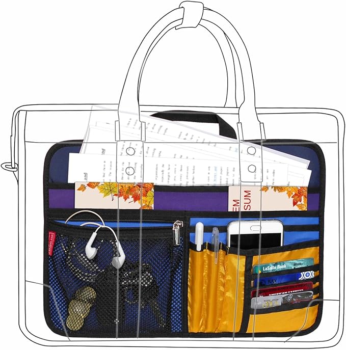 Unisex Bag Briefcase Insert Organizer Office File Document Storage Organizer (L) (Blue)