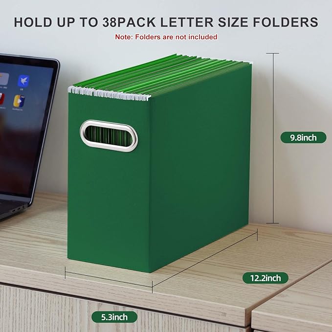 Oterri File Organizer, Small Storage Box, Cardboard File Folder Organizer, Collapsible File Box, Hanging File Organizer for Letter Size, Portable File Box with Handle, Only Box (Dark Green,6 Packs)