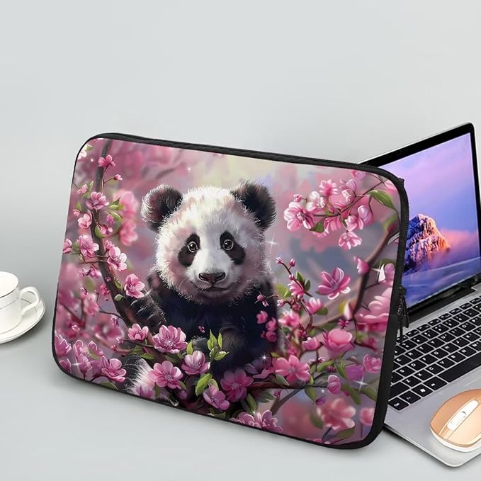 Cherry Blossom Panda Printed Laptop Bag for Women Men, Protective 12 Inch Computer Laptop Carrying Cover Laptop Sleeve Computer Bag with Zipper, Compatible with Most Laptop Computers