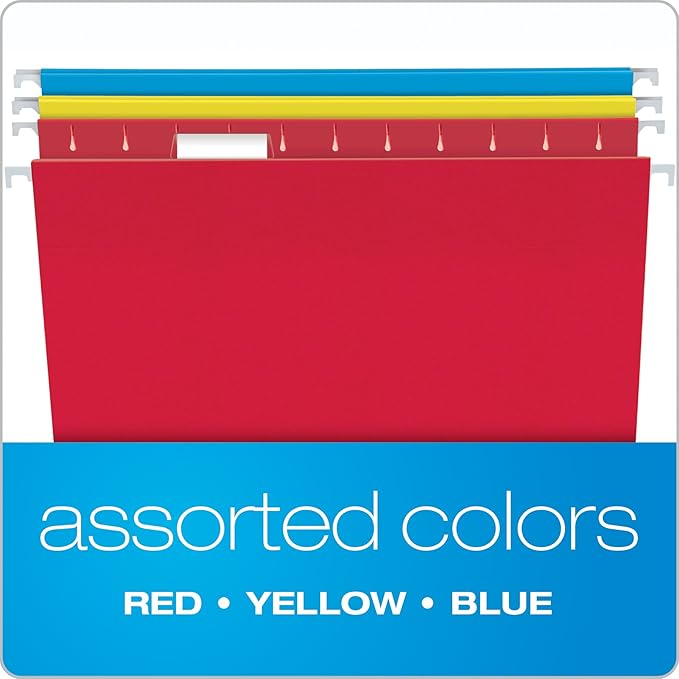 Pendaflex File Folders, Letter Size, 8-1/2" x 11", Classic Manila & Recycled Hanging Folders, Letter Size, Assorted Colors, 1/5 Cut, 25/BX (81612)