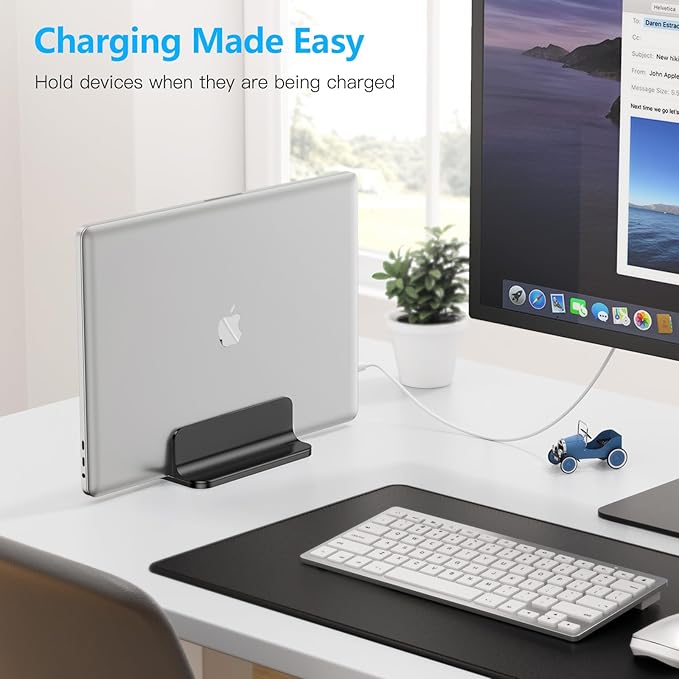 OMOTON Vertical Laptop Stand Holder, Desktop Aluminum Stand for MacBook with Adjustable Dock Size, Fits All MacBook, Surface, Chromebook and Gaming Laptops (Up to 17.3 inches),Black