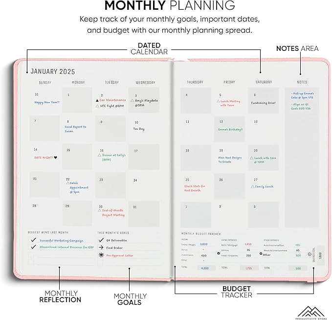 PRODUCTIVITY STORE Pro Max - Dated, 2025 Planner, 8.5" x 11" - The #1 Productivity Planner to Achieve Your 2025 Goals - Planner 2025-2026 - Pink - A4