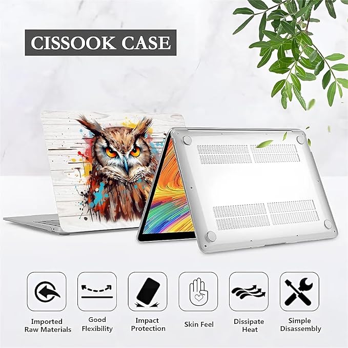 Compatible with MacBook Air 13.6 Inch Case 2024 2023 2022 Release Model A3113 M3 A2681 M2, Funny Colorful Owl Hard Plastic Shell Cover Case
