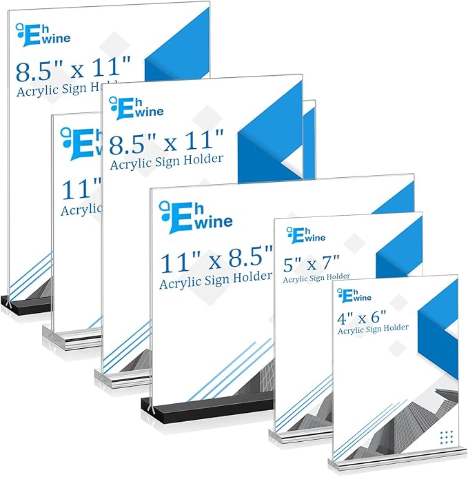 EHWINE 16 Pack Acrylic Sign Holder 5 x 7, Double-Sided Stand up Table Top Sign Holders, Clear Acrylic Picture Frame Menu Flyer Paper Holder Display Stand for Office Business Store Wedding Party