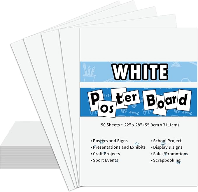 50PCS White Poster Board 22"X28",Value Poster Board for School Craft Project Presentation Drawing Graphic Display,Bulk Poster Board