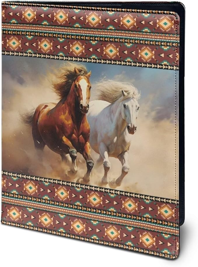 Horse Print PU Leather Padfolio Clipboard Clip Business Resume Portfolio A4 Folder Interview Legal Document Organizer Business Card Holder Letter