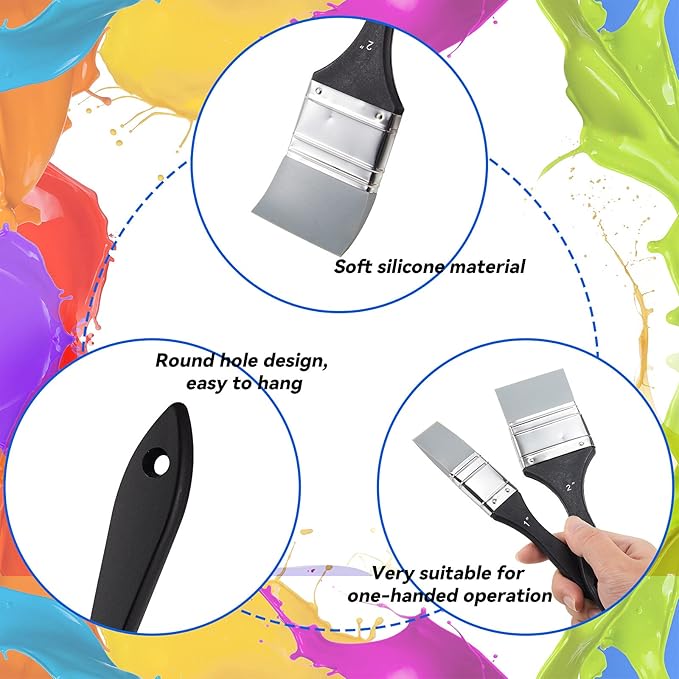 Outus 2 Pieces Silicone Painting Brush Color Shapers for Painting Color Shaper Tool Pointed Edged Solid Flat Flexible and Water Based Drawing Tool for Move Remove Acrylic Paints(1 Inch, 2 Inch)