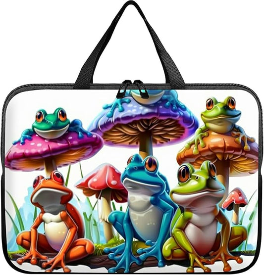 Laptop Sleeve Case Bag 13 inch, Color Frog Mushrooms Slim Carrying Case Durable Handbag Travel Laptop Bag for 13 inch MacBook Air M3/M2/Pro M2/ 13" iPad Pro/Air M4/M2 2024