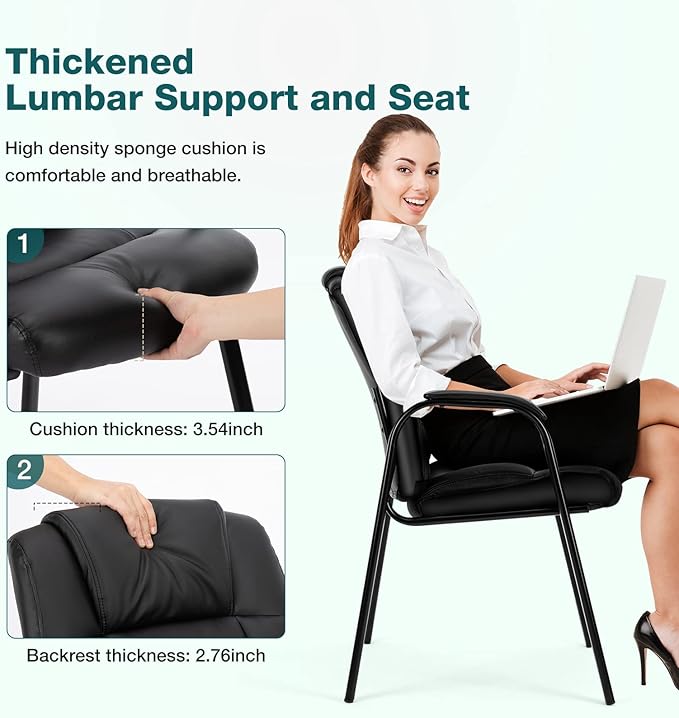 OLIXIS Waiting Room Reception Chairs Set of 4, Leather Office Desk Guest Stationary Side Chair with Padded Arms for Home Conference Lobby Area Meeting Church Medical Clinic Elderly Student