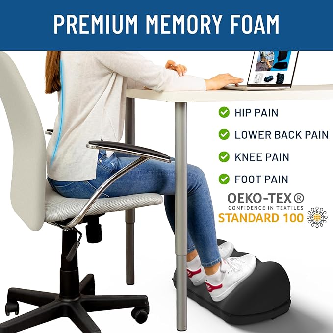 Everlasting Comfort Foot Rest for Under Desk at Work with Pressure Point Nodes - Memory Foam Office Foot Stool & Under Desk Footrest Leg Elevation Pillow for Gaming & Home Office, Supports Posture