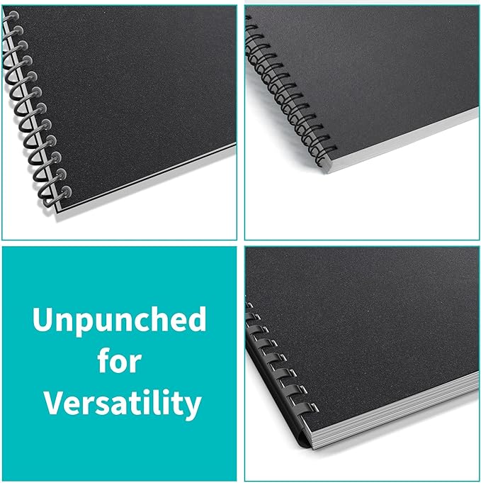 Binditek 100 Pack 12 Mil Sand-Textured Polycover - Plastic Binding Cover for Letter Size - Lightly Textured Sand Finish - Business Reports and Proposals - Square Corners, Un-Punched, Black
