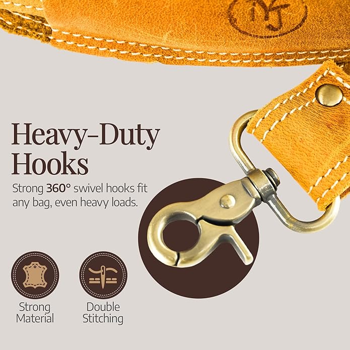 NJ Leatherworks Leather Bag Strap, Adjustable Replacement Shoulder Strap for Messenger, Duffel, Laptop, Camera Bags or Purses