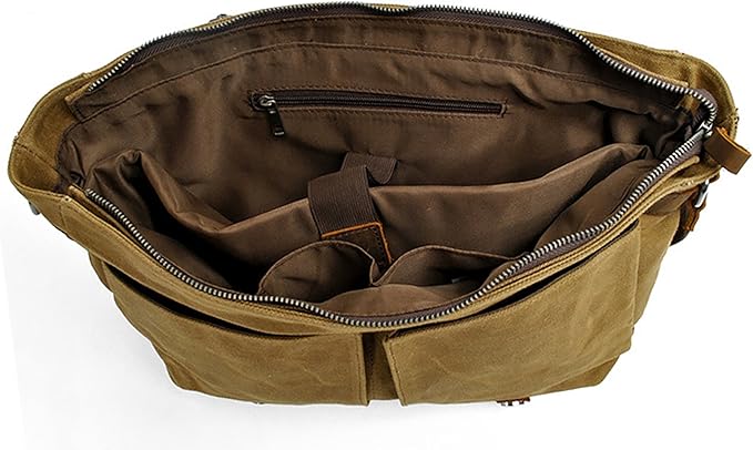 Men's Canvas Leather Messenger Bag Shoulder Crossbody Laptop Bag Satchel 14 Inch (M49_Dark Gray)