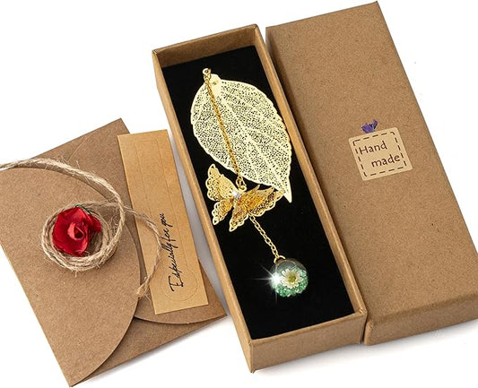 Bookmark with Gift Card,Golden Leaf Book Mark, Rose Flower Craft Gift Card Envelope, Gift for Family, Friend, Kid, Book Lovers rosegw