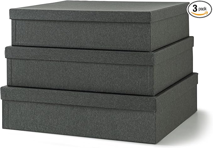 Soul & Lane Decorative Storage Boxes with Lids, Paper Storage Box Set for Keepsakes, Stationery, Office Organizers, Nesting Boxes, Black Kraft