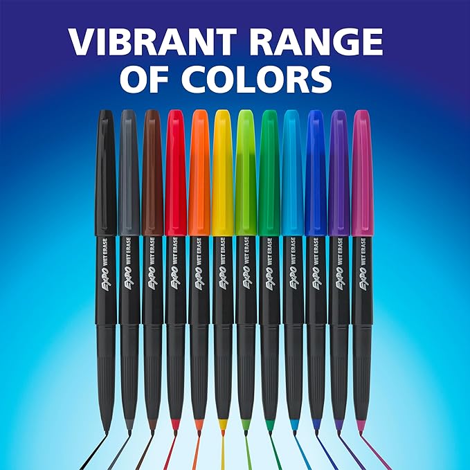 EXPO Vis-a-Vis Wet Erase Marker Set, Fine Tip, Assorted Colors, 8 Count