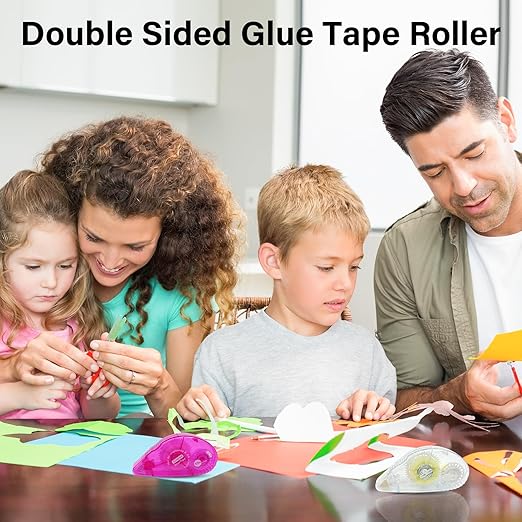 Glue Runner Permanent, Double Sided Adhesive Scrapbook Runner Tape Roller, 0.3-inch by 360-Inch, Permanent Adhesive Dots Roller Applicator - 12 Packs Rose and White