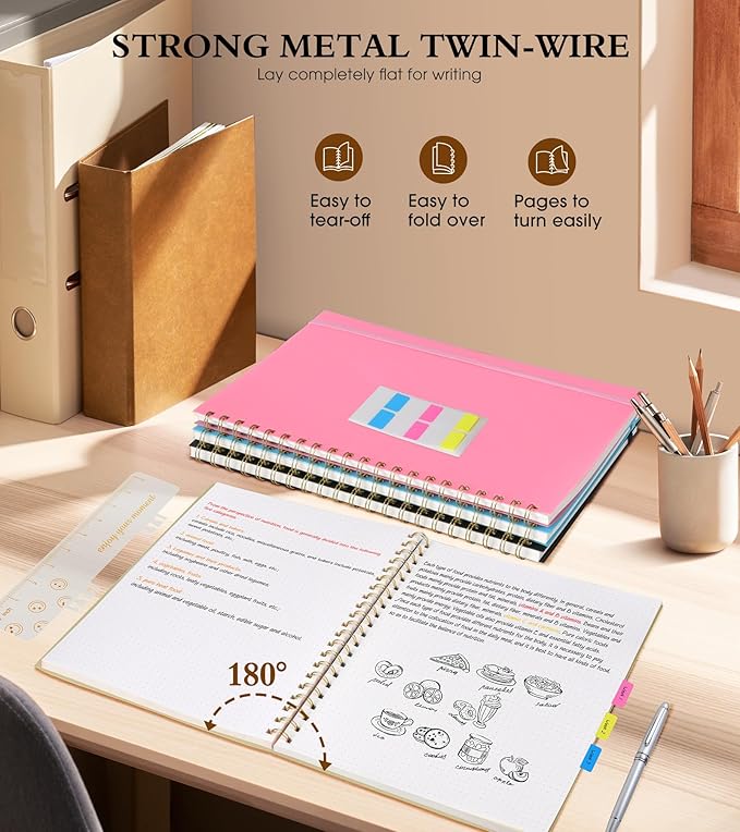 Dotted Notebook, Spiral Notebook Journal 8.5” x 11”, A4 Large Dot Grid Notebooks for Women Men, 100 GSM Dotted Paper, Plastic Hardcover Spiral Bullet Dotted Journals for Work School Sketching, Yellow