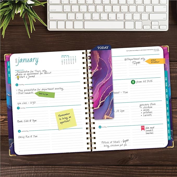 HARDCOVER 2025 Planner, 8.5"x11": 14 Months (November 2024 - December 2025), Daily Weekly Monthly Planner, Yearly Agenda, Bookmark, Pocket Folder and Sticky Note Set (Pink Purple Marble)