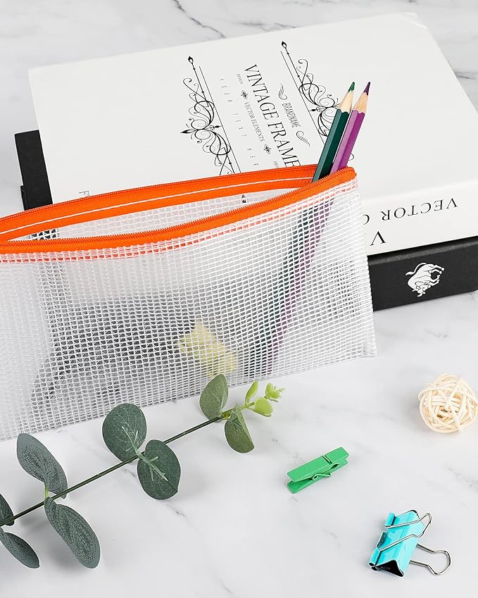 Smarpau 96 Pack Pencil Pouch, 12 Colors 9.3" x 4.7" Small Mesh Zipper Pouches, Clear Pencil Case Waterproof Zipper Bags for Office Supplies, Travel Organization
