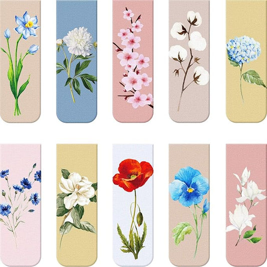 Chinco 10 Pieces Magnetic Bookmarks Magnet Page Markers Assorted Book Markers Set for Students Reading Gifts for Christmas(Sweet Flower)