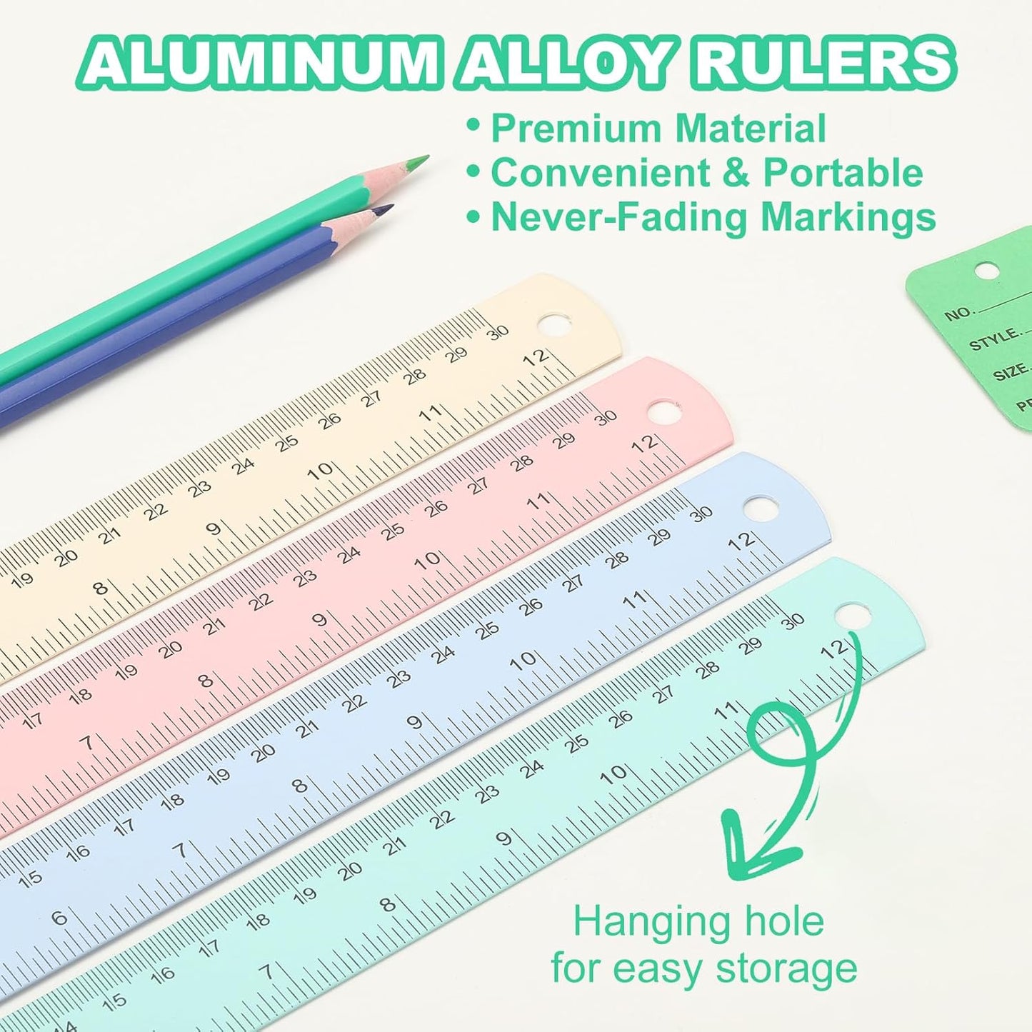 PATIKIL 20cm/8" Metal Ruler, 2 Pack Aluminum Alloy Rulers with Centimeters, Millimeters, Inches and Conversion Table Straight Edge Ruler for Writing Machinist Drafting, White