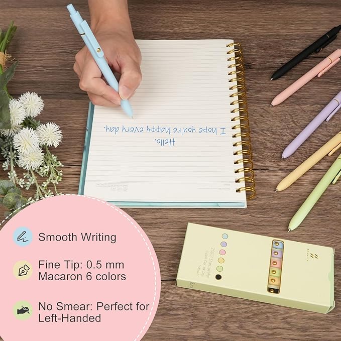 Ddaowanx Colored Gel Pens, 0.5mm Fine Point Retractable,Colorful Pens for Journaling, Teacher Must Haves,Teacher School Supplies, Gifts for Nurse Stockings Stuffers for Women(6Pcs-Aesthetic Colors)