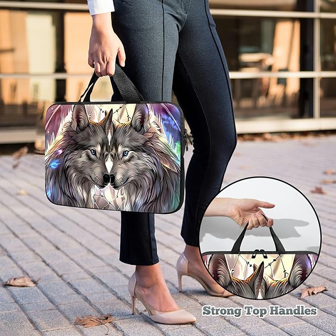 Laptop Sleeve Case Bag 13 inch, Couple Wolf Slim Carrying Case Durable Handbag Travel Laptop Bag for 13 inch MacBook Air M3/M2/Pro M2/ 13" iPad Pro/Air M4/M2 2024