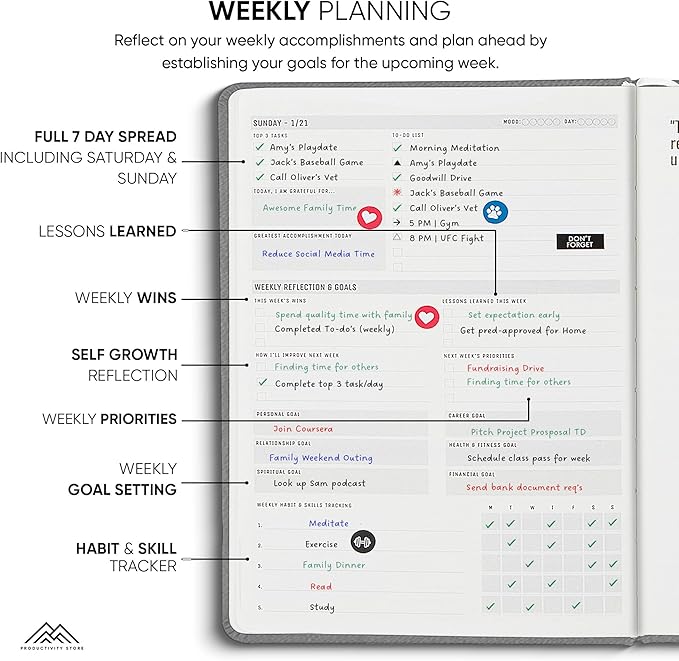 PRODUCTIVITY STORE Pro - Dated, 2025 Planner, 5.8” x 8.3” - The #1 Productivity Planner to Achieve Your 2025 Goals - Planner 2025-2026 - Grey - A5
