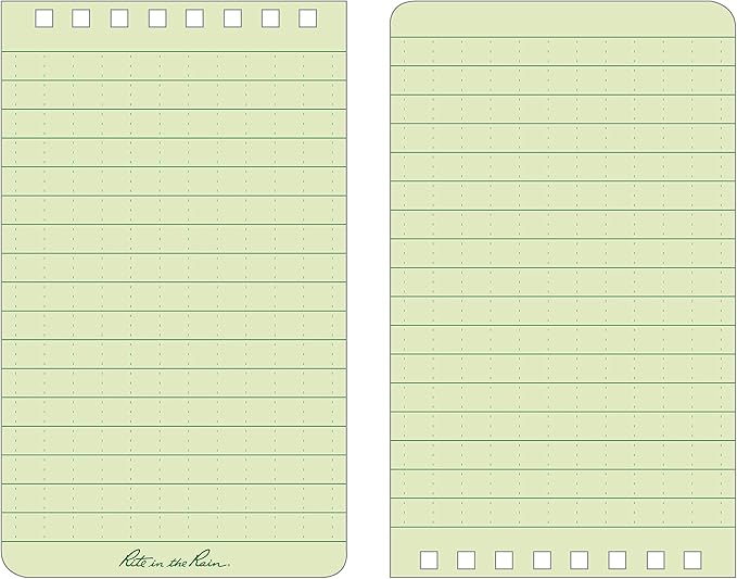 Rite in the Rain Weatherproof Top Spiral Notebook, 3" x 5", Green Cover, Universal Pattern, 6 Pack (No. 935L6)