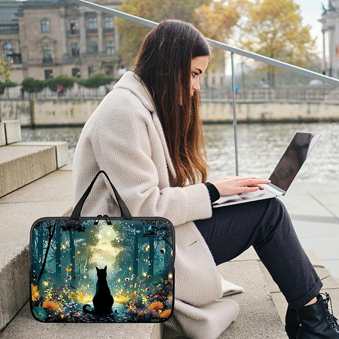 Laptop Sleeve Case Bag 13 inch, Glowworm Cat Slim Carrying Case Durable Handbag Travel Laptop Bag for 13 inch MacBook Air M3/M2/Pro M2/ 13" iPad Pro/Air M4/M2 2024